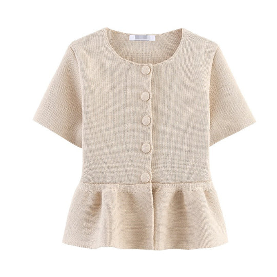 Damen Kurzärmlige Blütenbluse mit schwingendem Volant Fudus