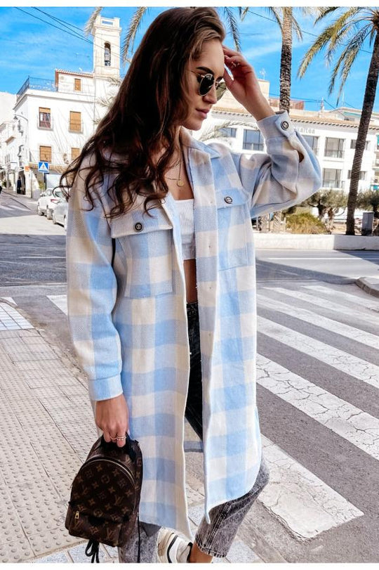 Damen Langarm-Hemdjacke im karierten Design Fudus