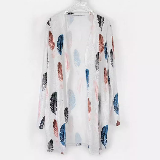 Damen Langer Cardigan mit floralem Muster und praktischen Taschen Fudus