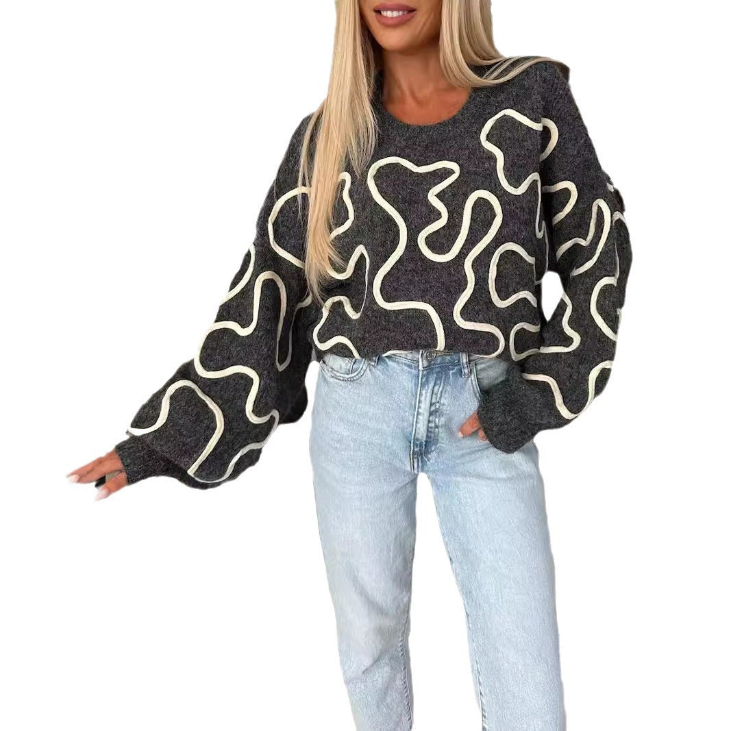 Damen kuscheliger Strickpullover mit kreativem Muster Fudus