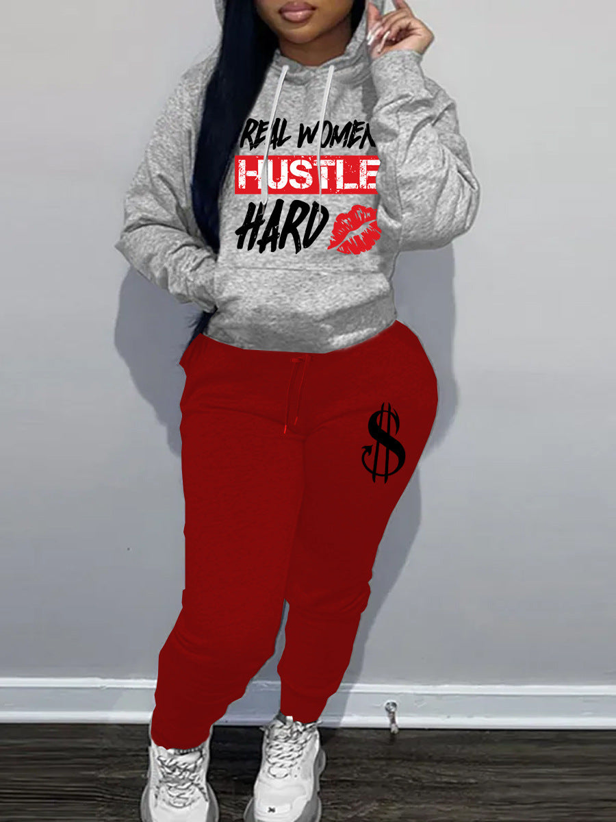 Damen Hoodie- und Jogginghose-Set mit motivierendem Schriftzug Fudus