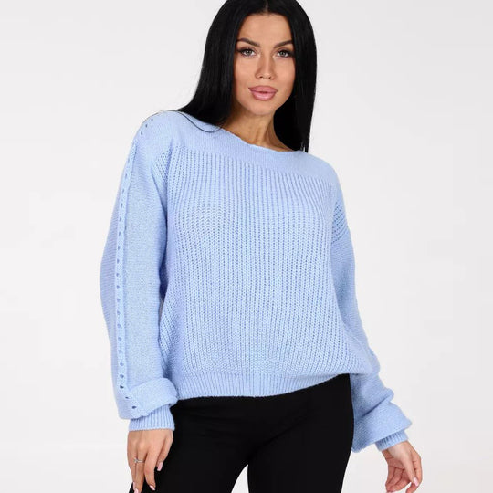 Damen Grobstrickpullover mit eleganten Knopfdetails Fudus