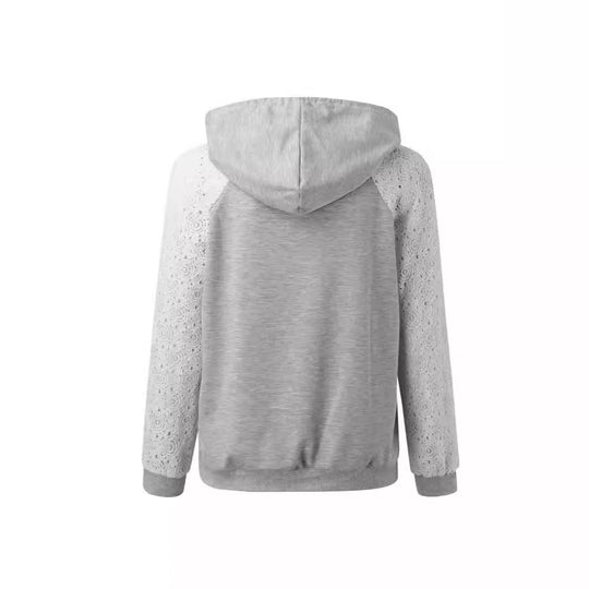 Damen modischer Kapuzenpullover mit Spitzenärmel Fudus
