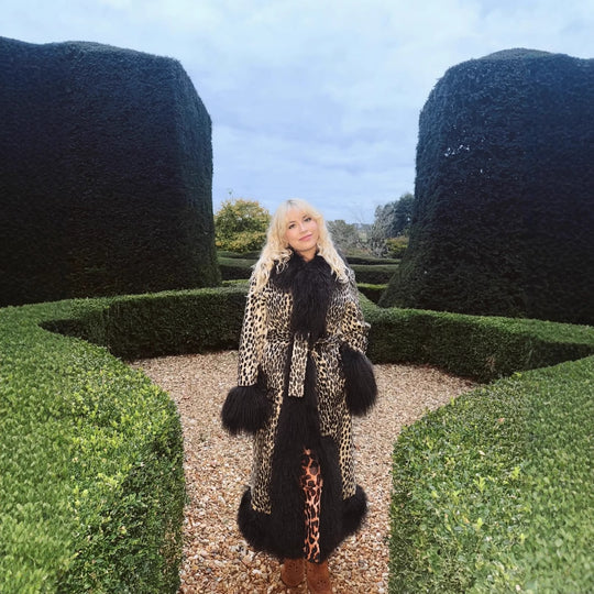 Damen Kunstfellmantel mit Leopardenmuster Fudus