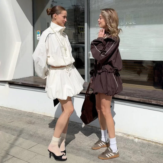 Damen lässige Sportjacke mit voluminösen Ärmeln und asymmetrischem Saum Fudus