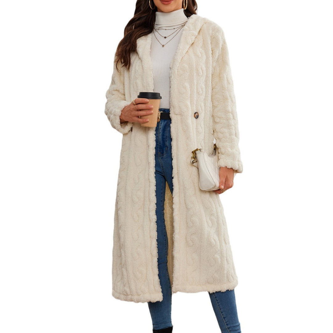 Damen Langer Plüsch-Mantel mit Kapuze Fudus