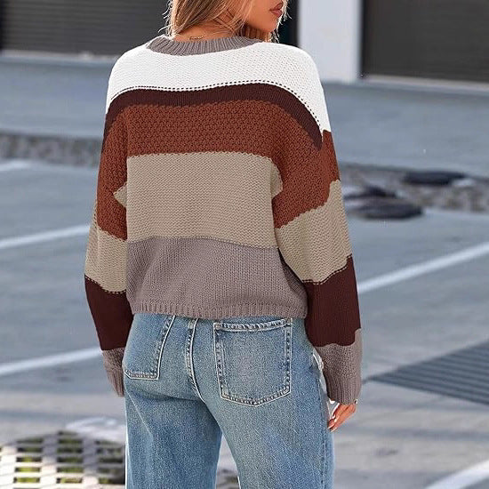 Damen kuscheliger Strickpullover mit modernem Farbblock-Design Fudus