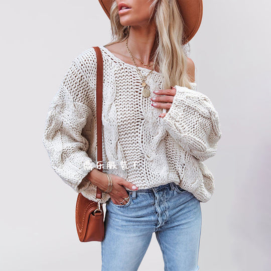 Damen Grobstrickpullover mit schulterfreiem Design Fudus