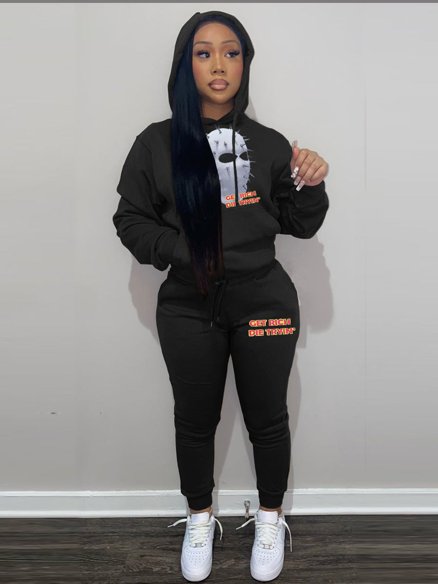 Damen Hoodie und Jogginghose Set mit künstlerischem Grafikdruck Fudus