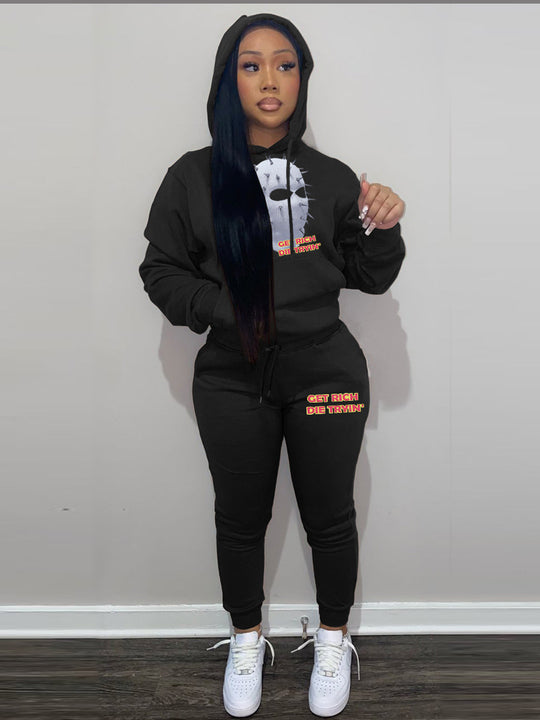 Damen Hoodie und Jogginghose Set mit künstlerischem Grafikdruck Fudus