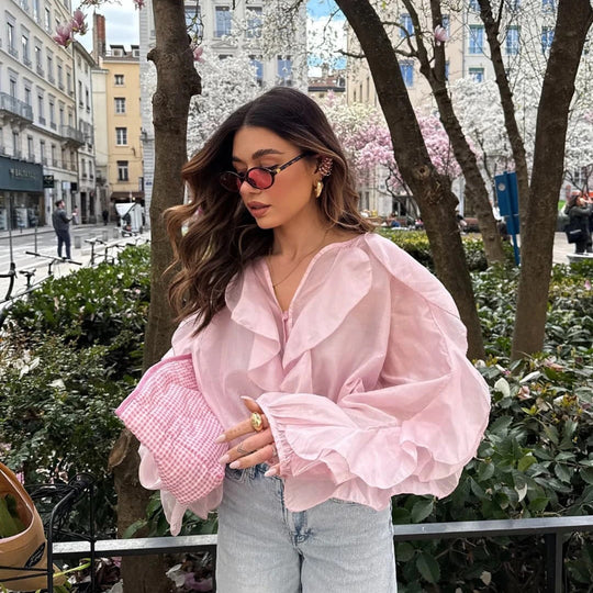 Damen lässige Bluse mit extravaganten Rüschendetails Fudus