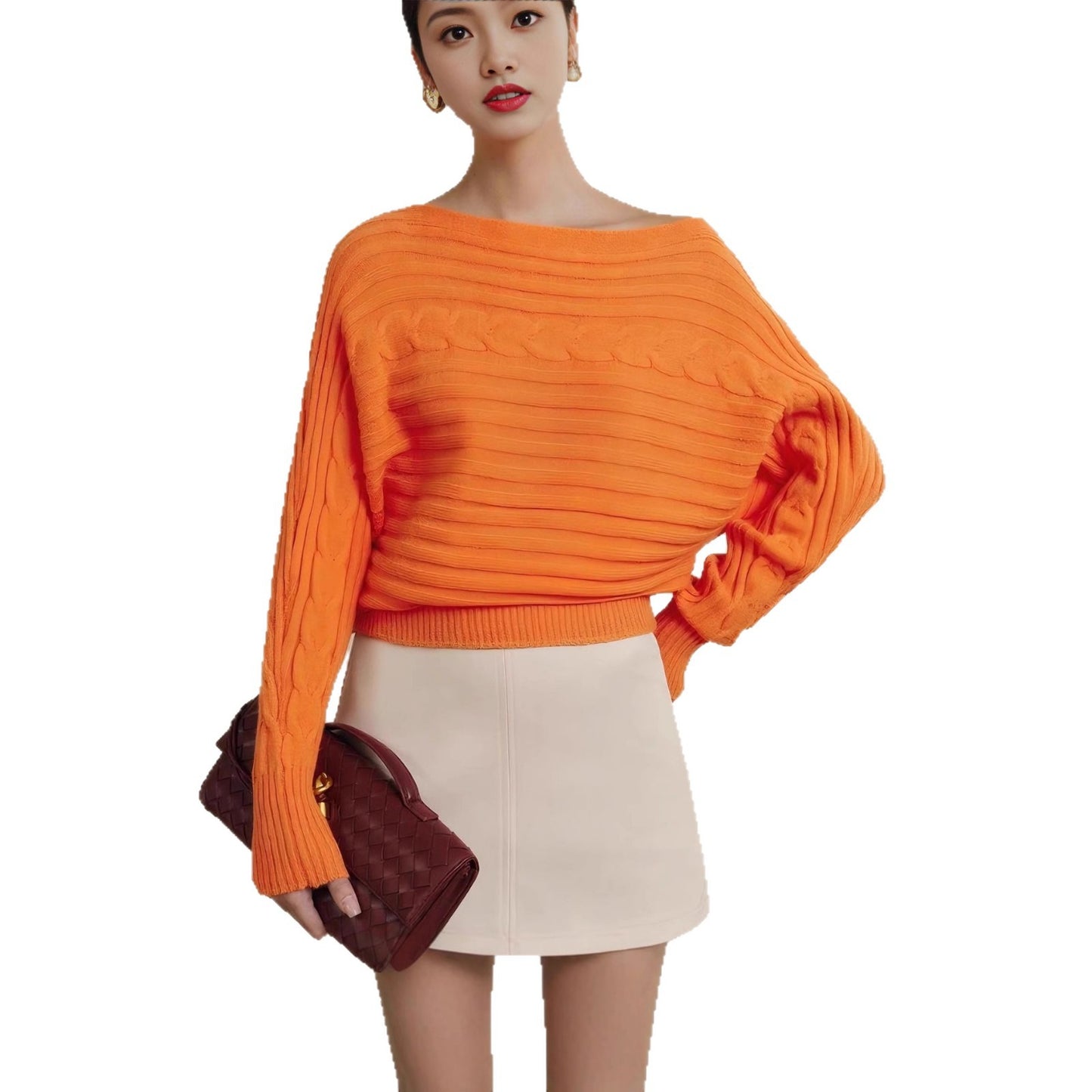 Damen Hübscher, lässiger Strickpullover mit breiten Ärmeln Fudus