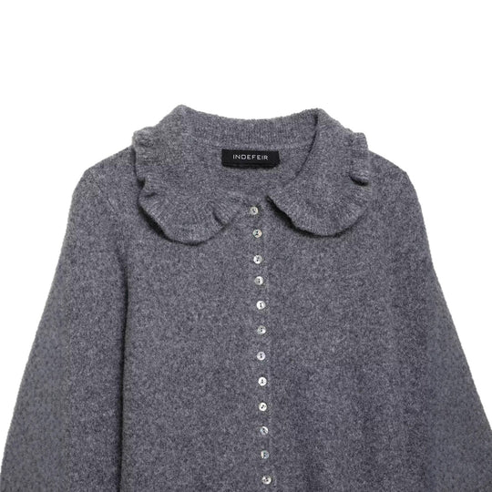 Damen kuschelige Strickjacke mit Rüschenkragen Fudus