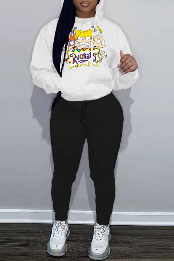 Damen Hoodie und Jogginghose Set mit kreativem Cartoon-Design Fudus