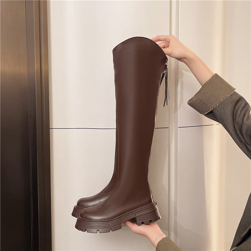 Damen hohe Stiefel mit robustem Absatz und seitlichem Reißverschluss Fudus