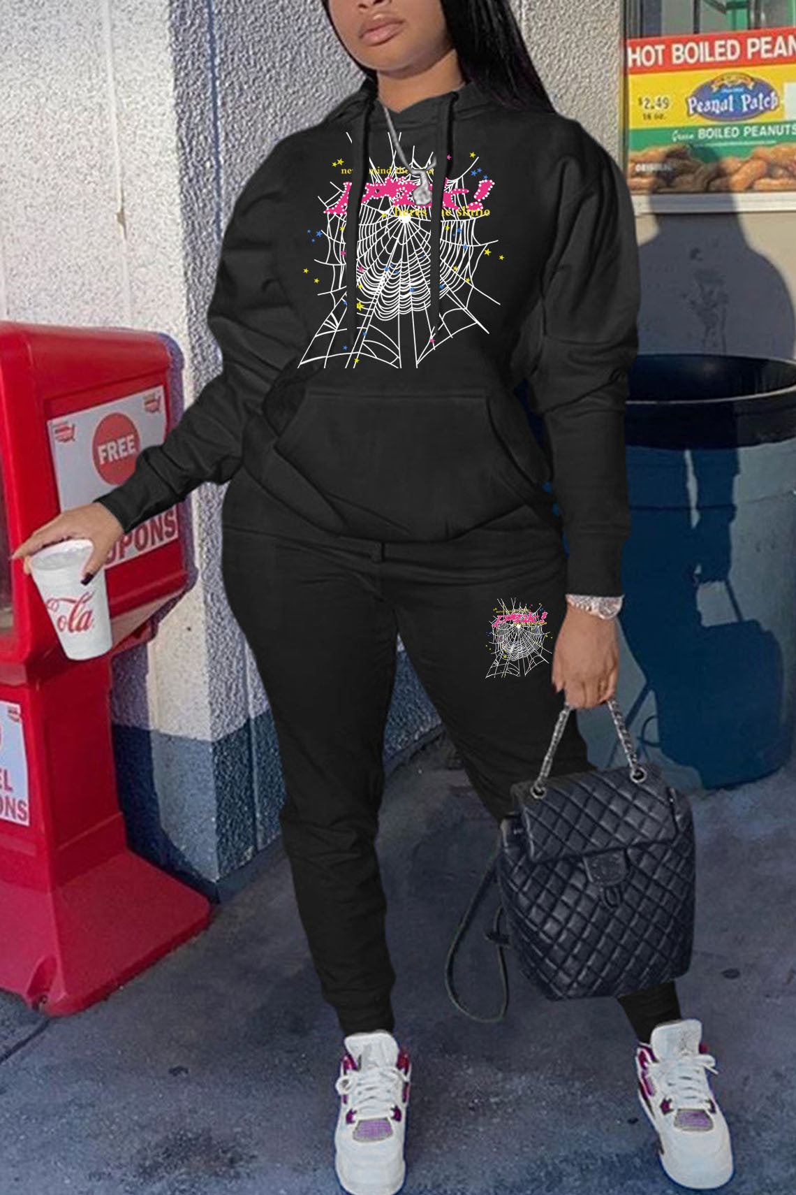 Damen Hoodie und Jogginghose Set mit einzigartigem Spinnennetz-Design Fudus