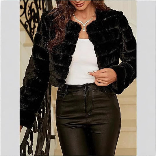 Damen Kurzfelljacke im modernen Leopardenmuster Fudus