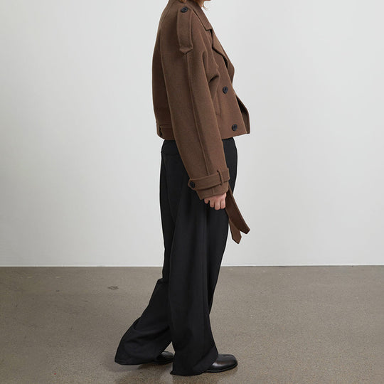 Damen Kurze Wolljacke im Trench-Stil mit stylischen Details Fudus