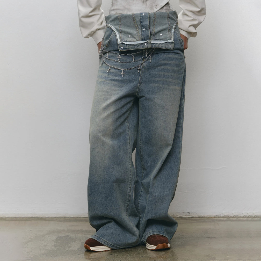 Damen Lässige Jeanslatzhose Fudus