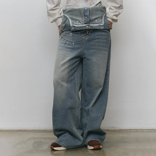 Damen Lässige Jeanslatzhose Fudus