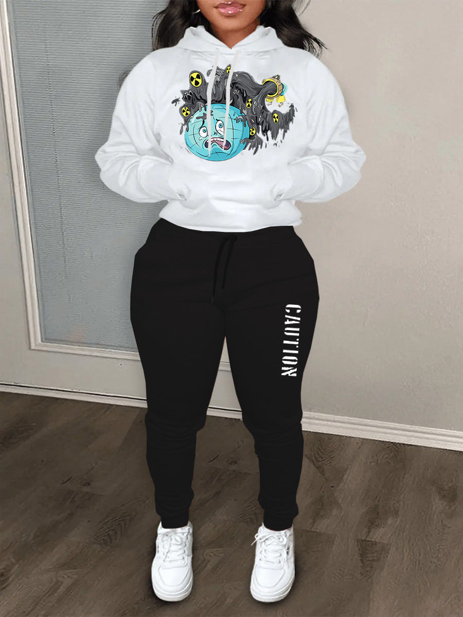 Damen Hoodieset mit auffälligem Grafikdesign und bequemen Jogginghose Fudus