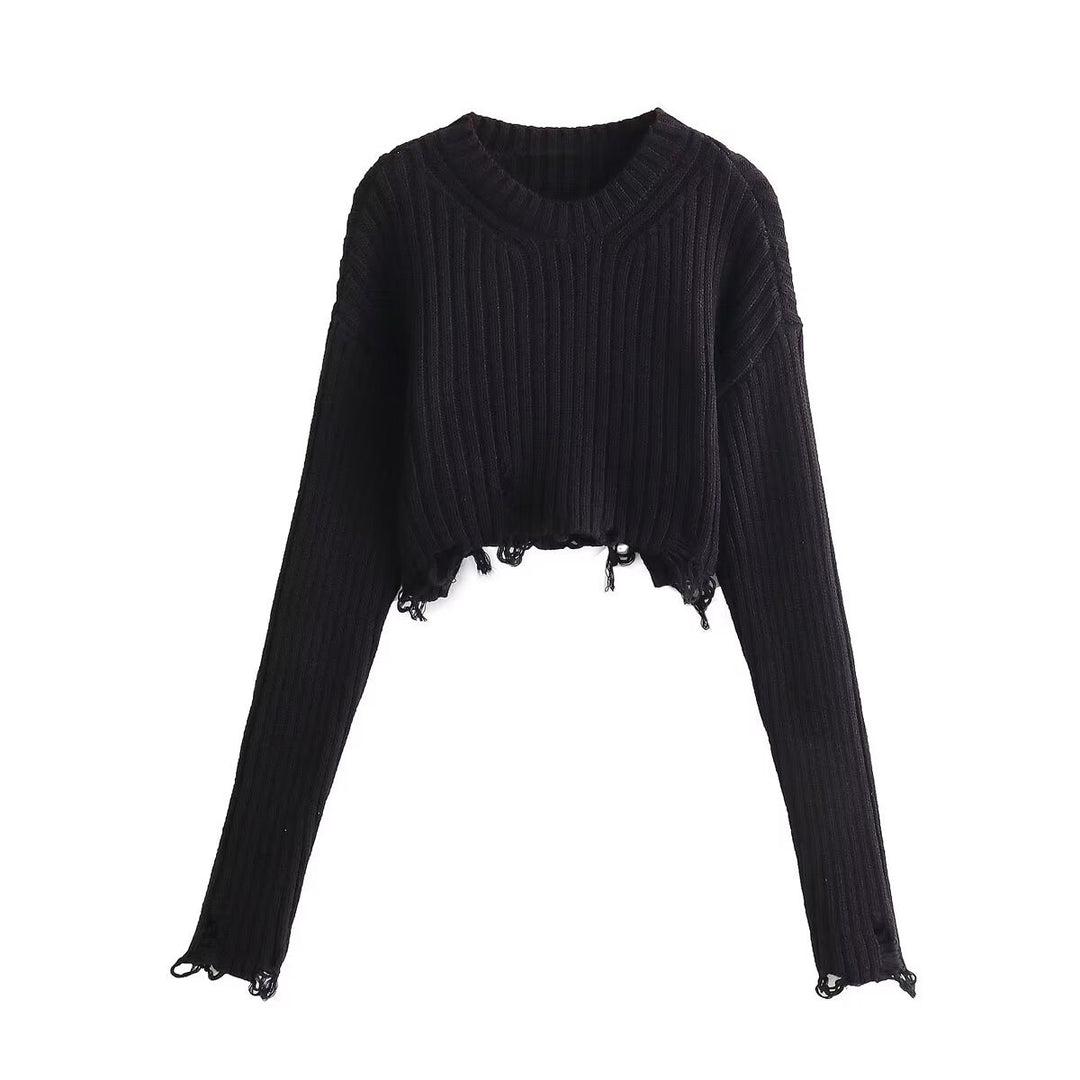 Damen modischer cropped Strickpullover Fudus