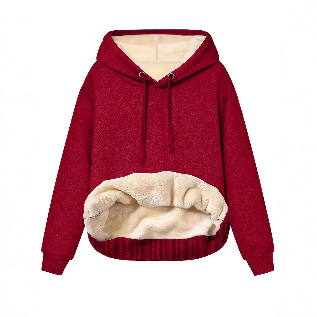 Damen kuscheliger Fleece-Hoodie mit doppellagigem Kragen Fudus