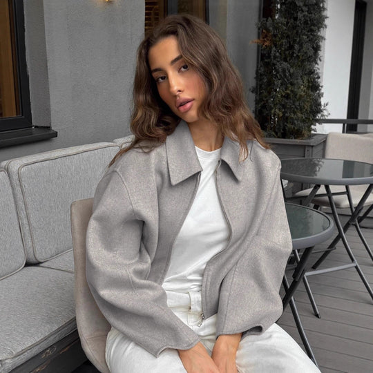 Damen Kurze Wolljacke im modernen Oversized-Stil Fudus