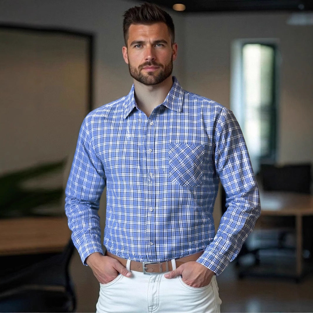 Herren modernes Karohemd mit Brusttasche und bequemer Passform Fudus