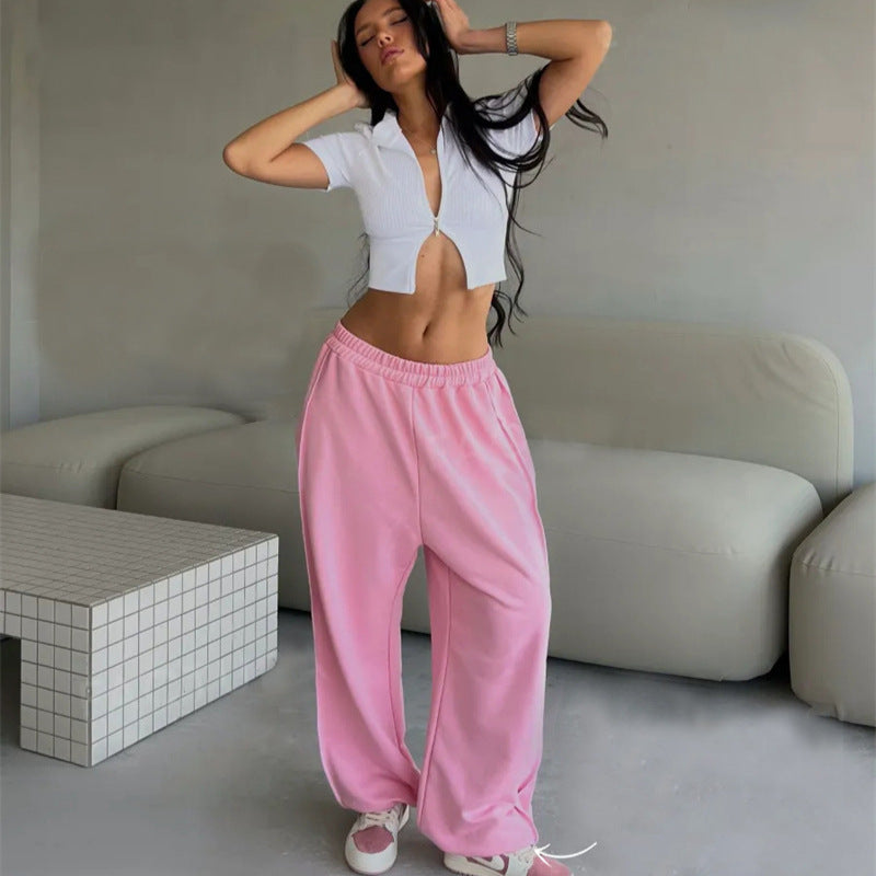 Damen lässige Freizeithosen mit weitem Schnitt und elastischem Bund Fudus