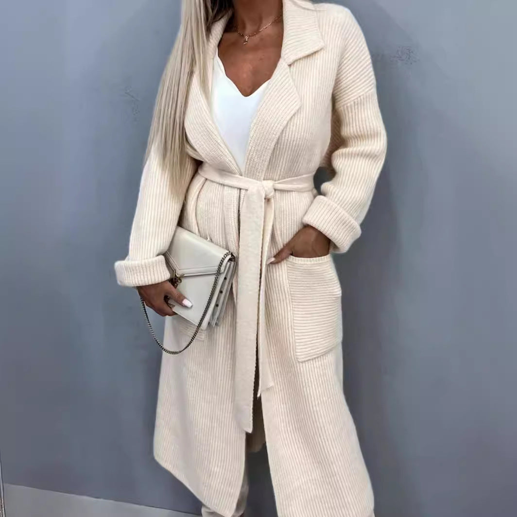 Damen Kuscheliger Strickmantel mit Gürtel und praktischen Taschen Fudus