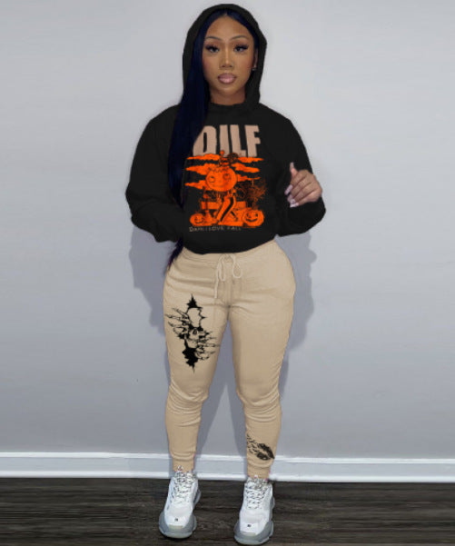 Damen Hoodie mit einzigartigem Druck und sportlicher Jogginghose Fudus