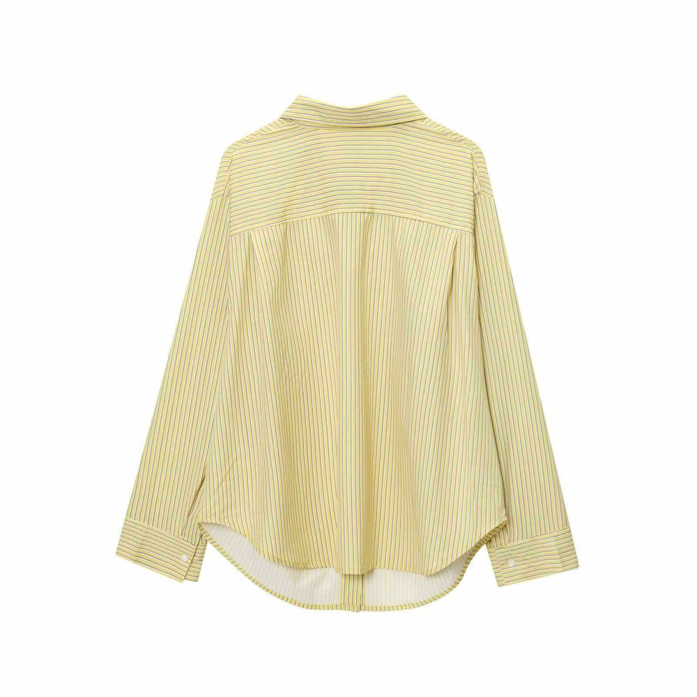 Damen lässige Bluse mit Streifenmuster und umschlagbaren Ärmeln Fudus