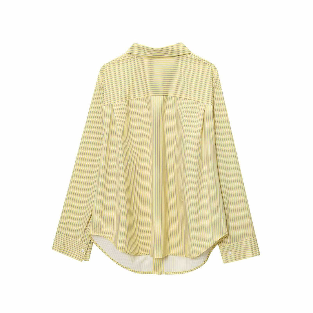 Damen lässige Bluse mit Streifenmuster und umschlagbaren Ärmeln Fudus