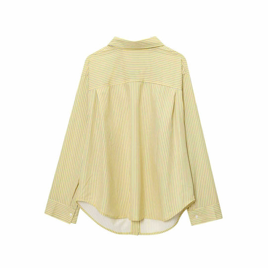 Damen lässige Bluse mit Streifenmuster und umschlagbaren Ärmeln Fudus