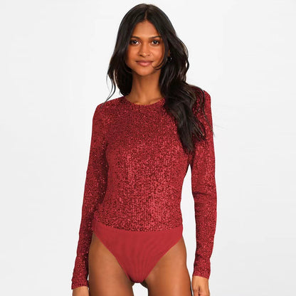 Damen Glitzernder Body mit langen Ärmeln