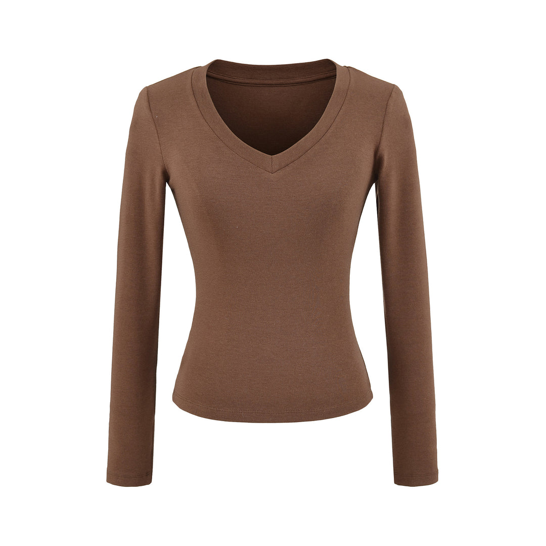 Damen langärmliges V-Ausschnitt Oberteil Fudus