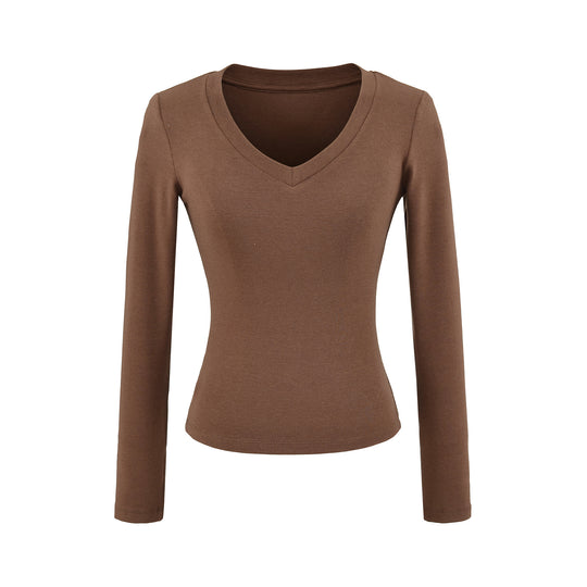 Damen langärmliges V-Ausschnitt Oberteil Fudus