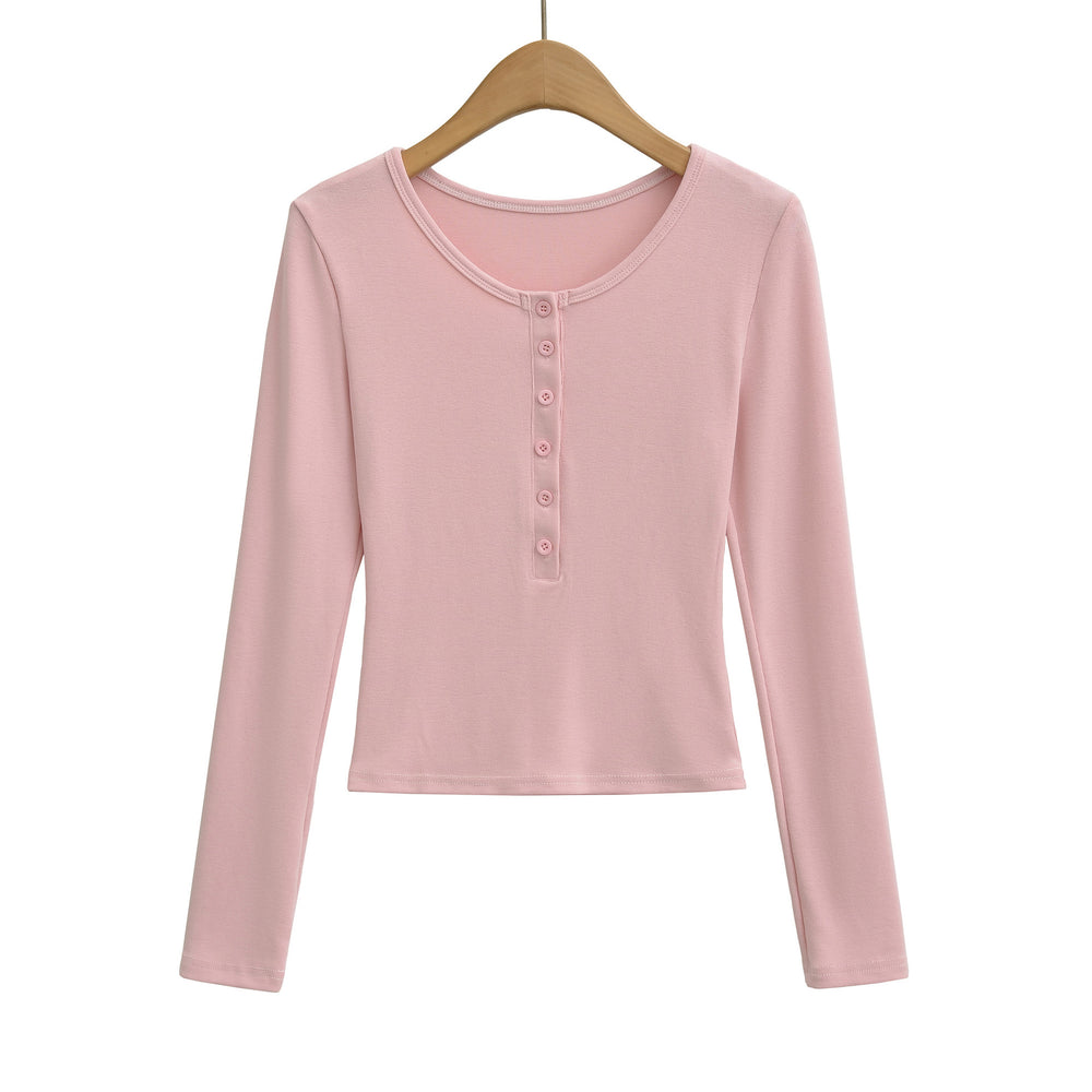 Damen Langarmoberteil mit knöpfbarem Ausschnitt und lässigem Schnitt Fudus