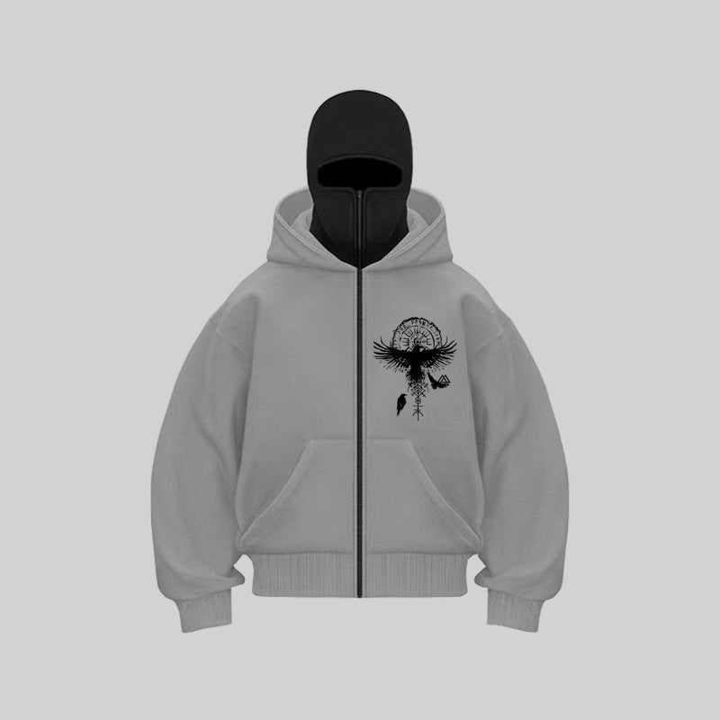 Damen Kapuzenjacke mit einzigartigem Tribal-Druck und hohem Kragen Fudus