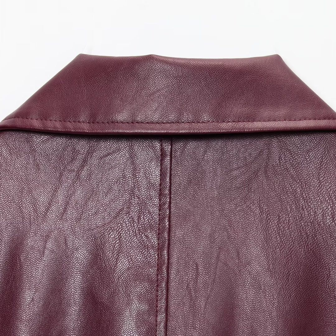 Damen Kunstlederjacke im Urbanen Stil mit elastischem Saum und Seitentaschen Fudus