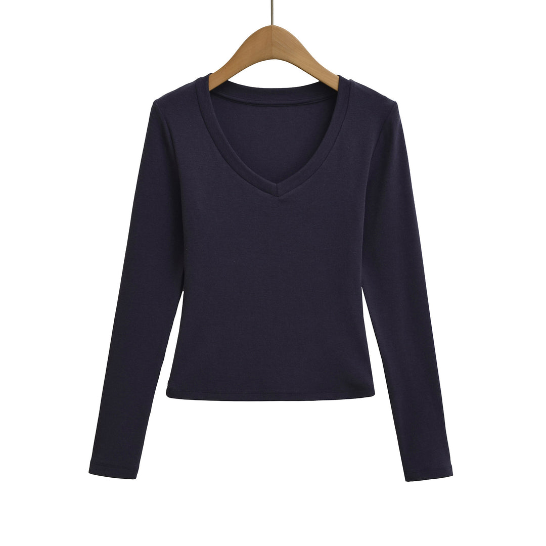 Damen langärmliges V-Ausschnitt Oberteil Fudus