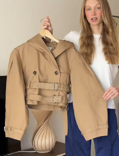 Damen cropped Trenchcoat Jacke Fudus