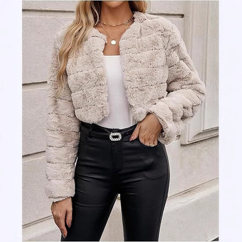 Damen Kurzfelljacke im modernen Leopardenmuster Fudus