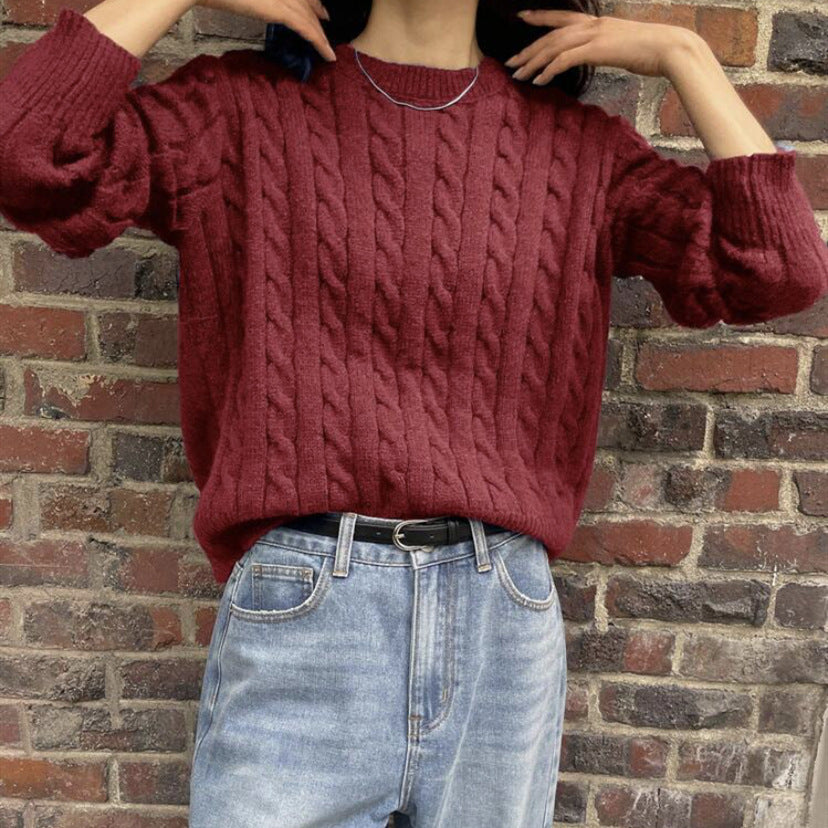 Damen Grobstrickpullover mit Zopfmuster Fudus