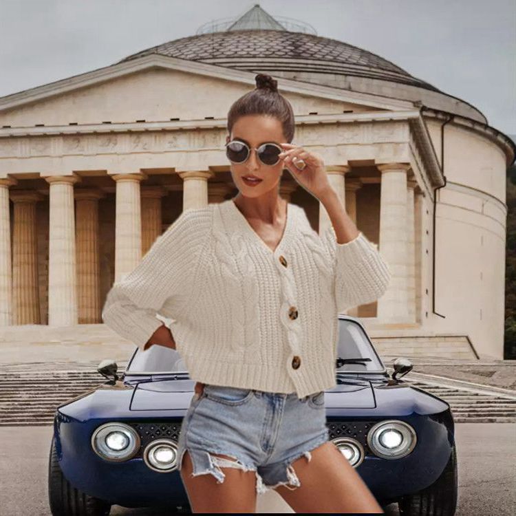 Damen Grobstrickjacke mit Knopfdetail Fudus