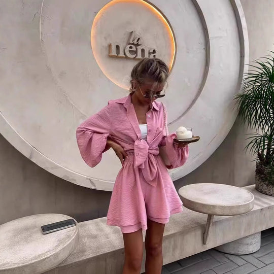 Damen Kombination aus luftiger Bluse und Shorts Fudus