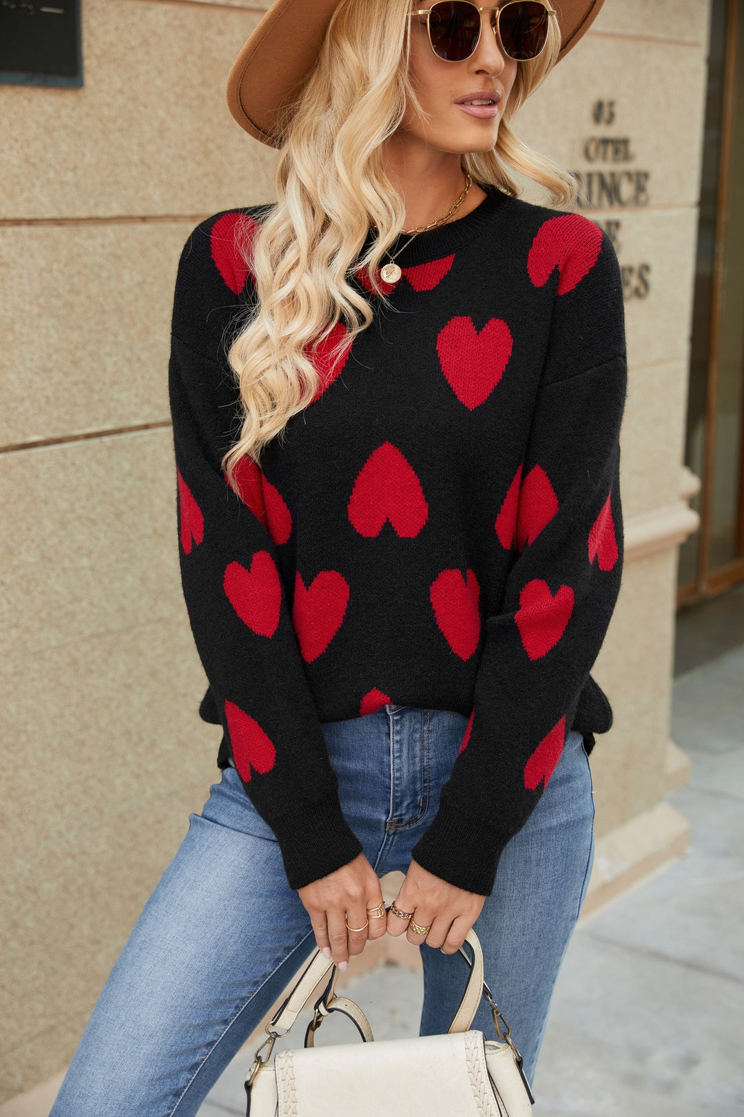 Damen Kuscheliger Pullover mit Herzmotiven Fudus