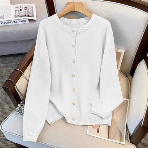 Damen kuschelige Strickjacke mit Perlknöpfen Fudus