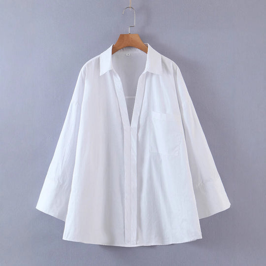 Damen lässige Bluse mit weitem Schnitt und praktischer Brusttasche Fudus